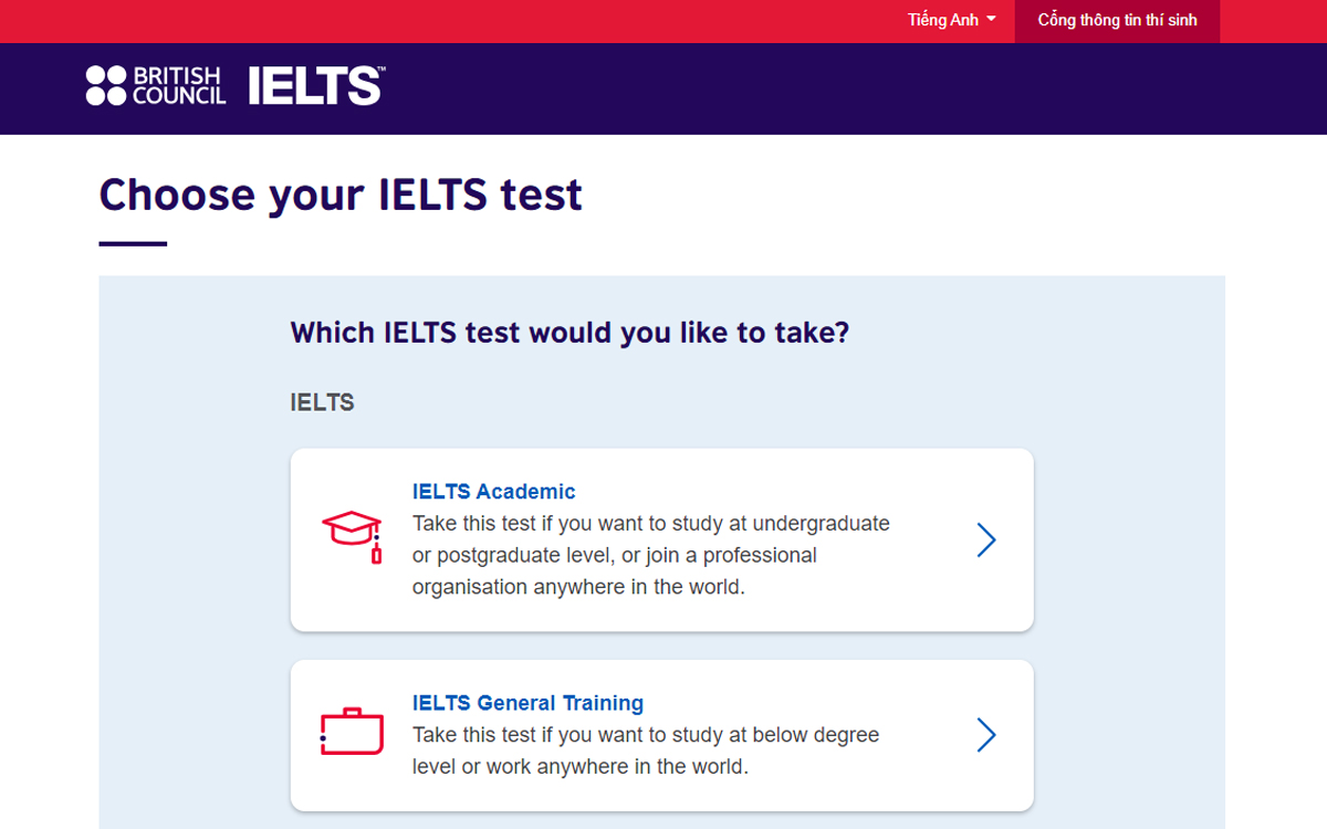 Trước khi chọn trung tâm thi IELTS, bạn sẽ lựa chọn bài thi IELTS theo mục đích cá nhân