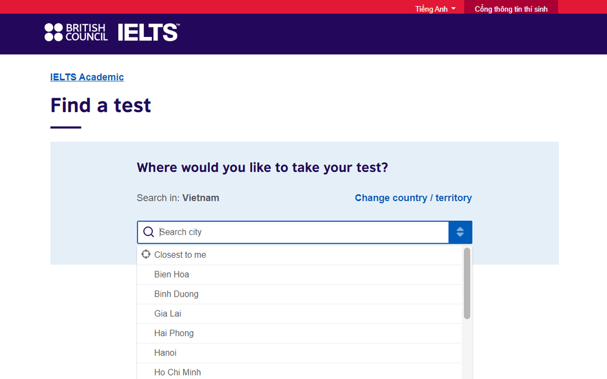 Lựa chọn địa điểm thi IELTS hoặc trung tâm thi IELTS