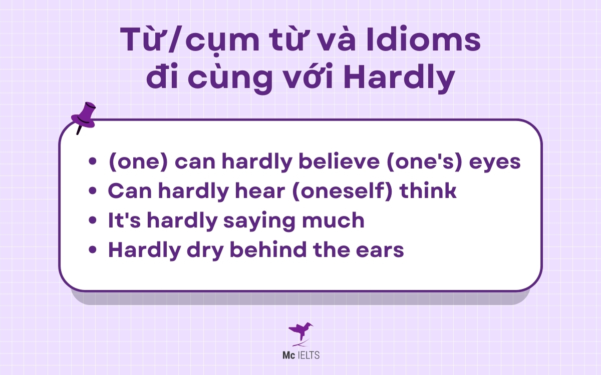 Từ/cụm từ và Idioms đi cùng với Hardly trong tiếng Anh