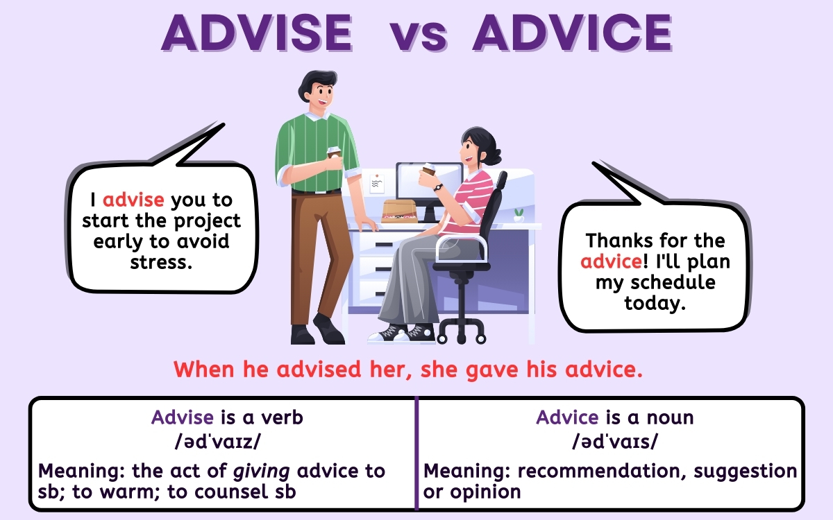So sánh giữa Advise và Advice