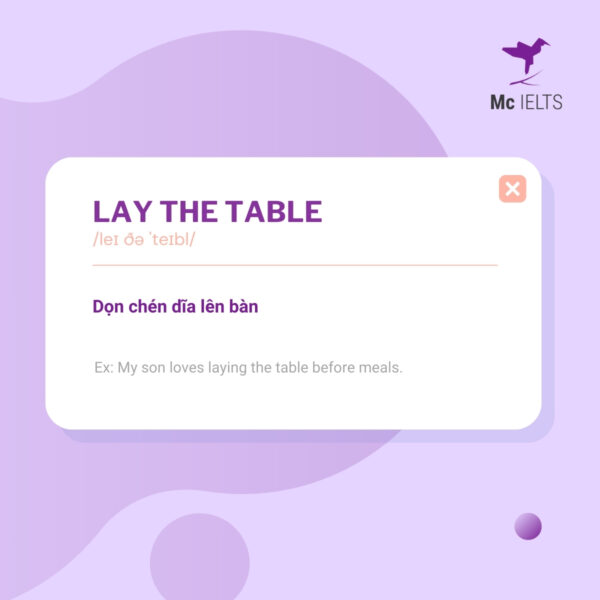 Vocabulary lay the table topic Housework and Cooking