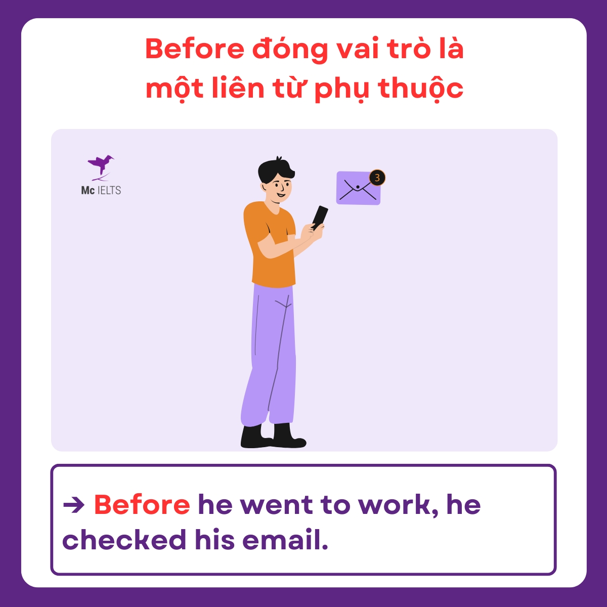 Ví dụ Before đóng vai trò là một liên từ phụ thuộc