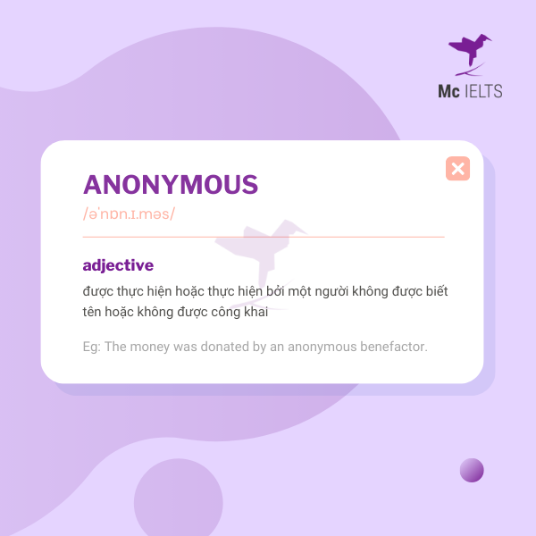 Vocabulary anonymous topic Accommodation