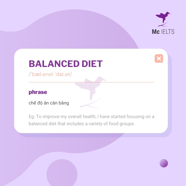 Vocabulary balanced diet topic Health