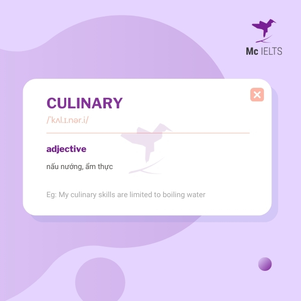 Vocabulary culinary topic Leisure time