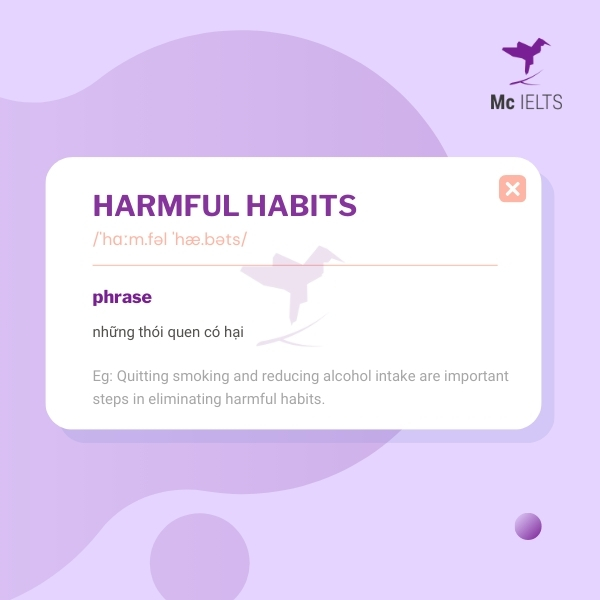 Vocabulary harmful habits topic Health