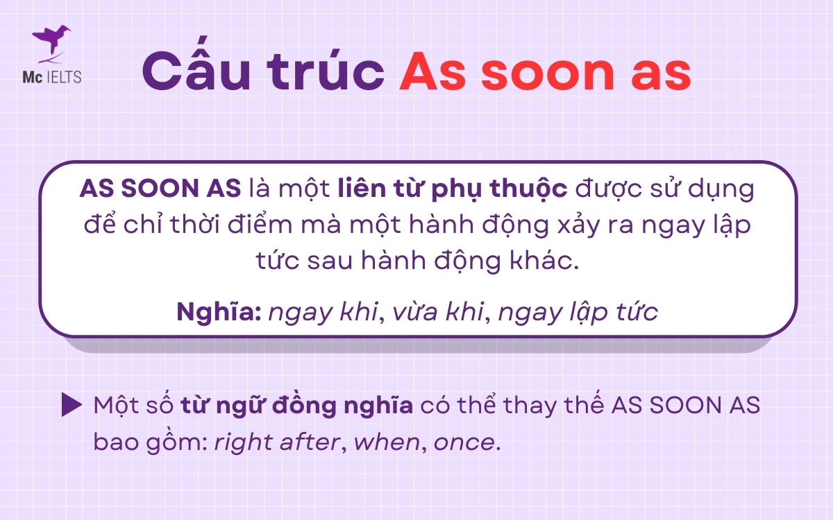 Sau As soon as là thì gì? Bài tập áp dụng As soon as