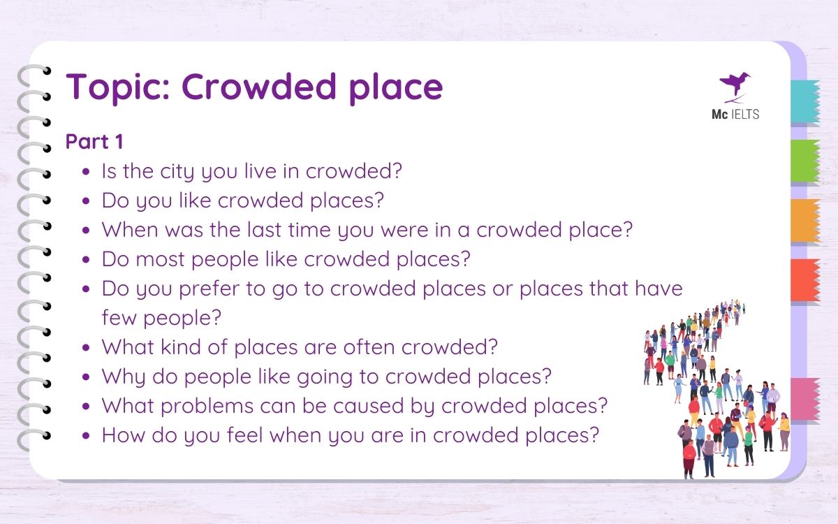 Question and answer topic Crowded Place Speaking IELTS