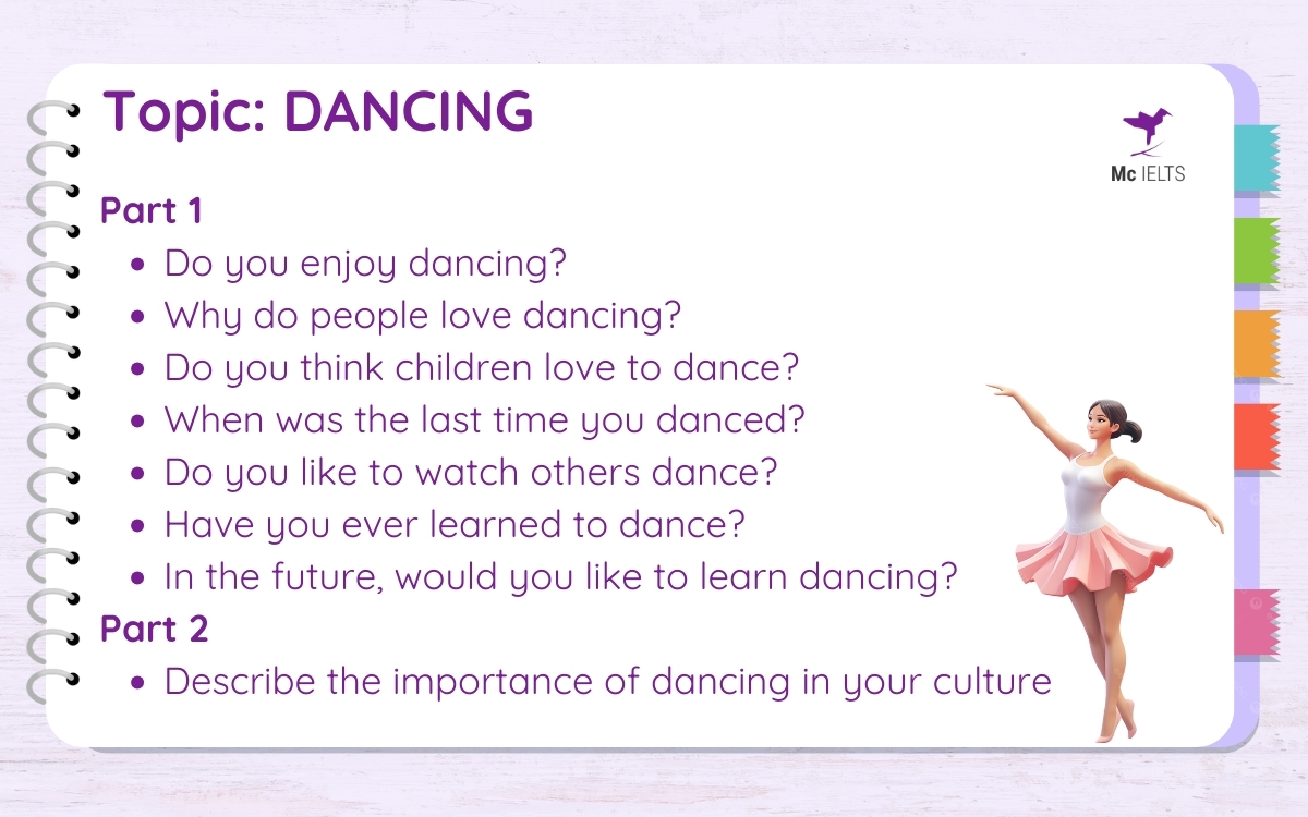 Question and answer topic IELTS Speaking Dance Part 1, 2