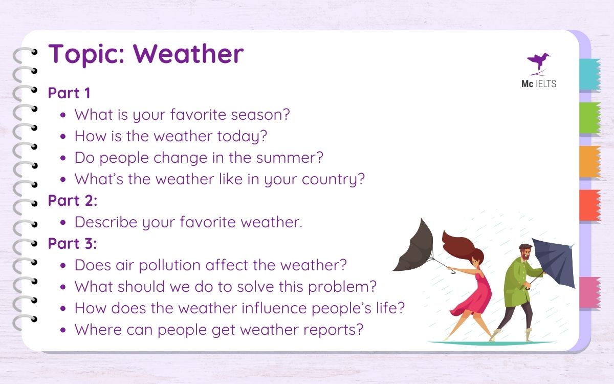 Question and answer topic Speaking IELTS Weather