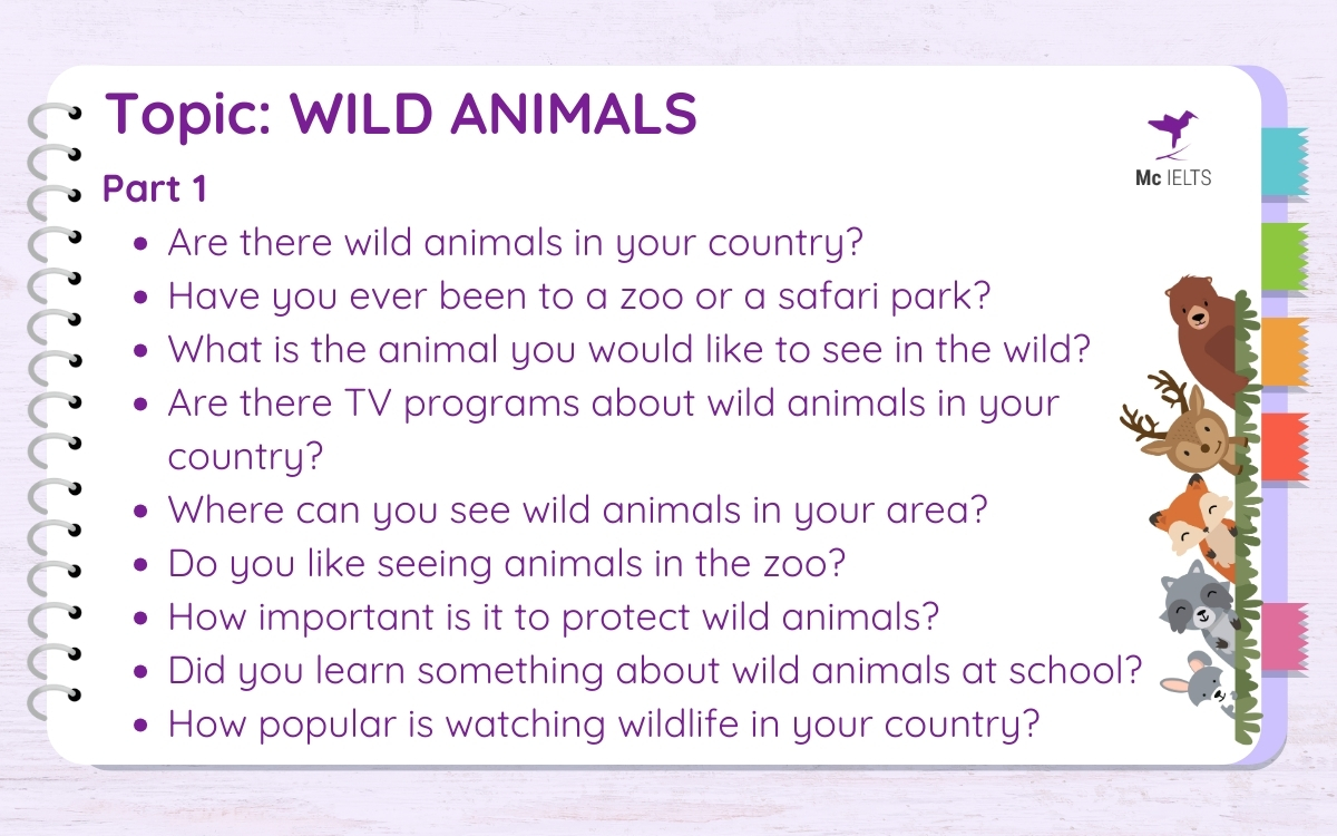 Question and answer topic IELTS Speaking Part 1 Wild animals