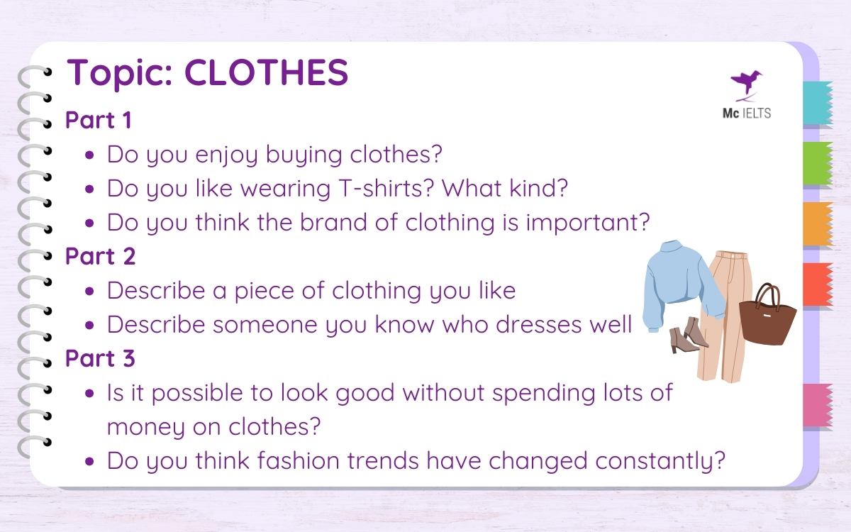 Question and answer topic Clothes IELTS Speaking Part 1, 2, 3