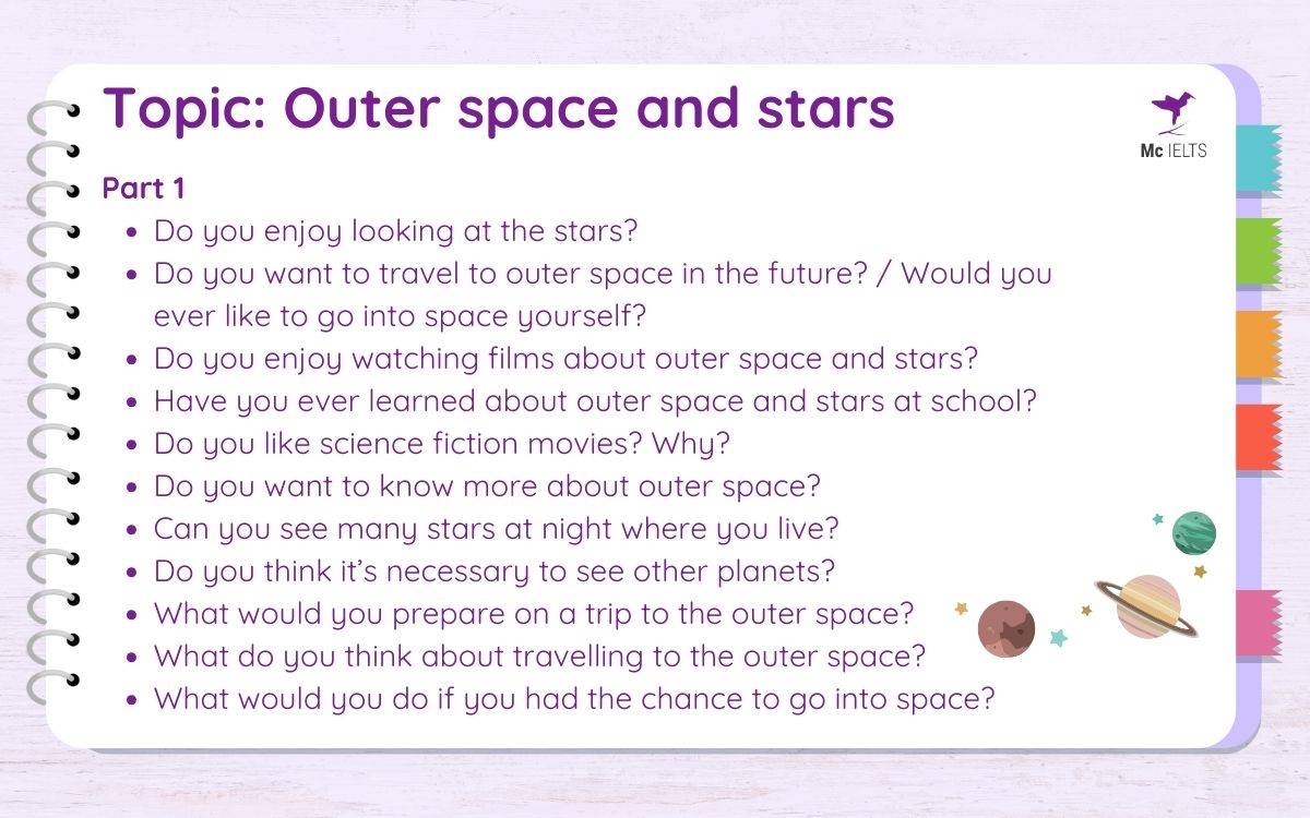 Question and answer topic Outer space IELTS Speaking