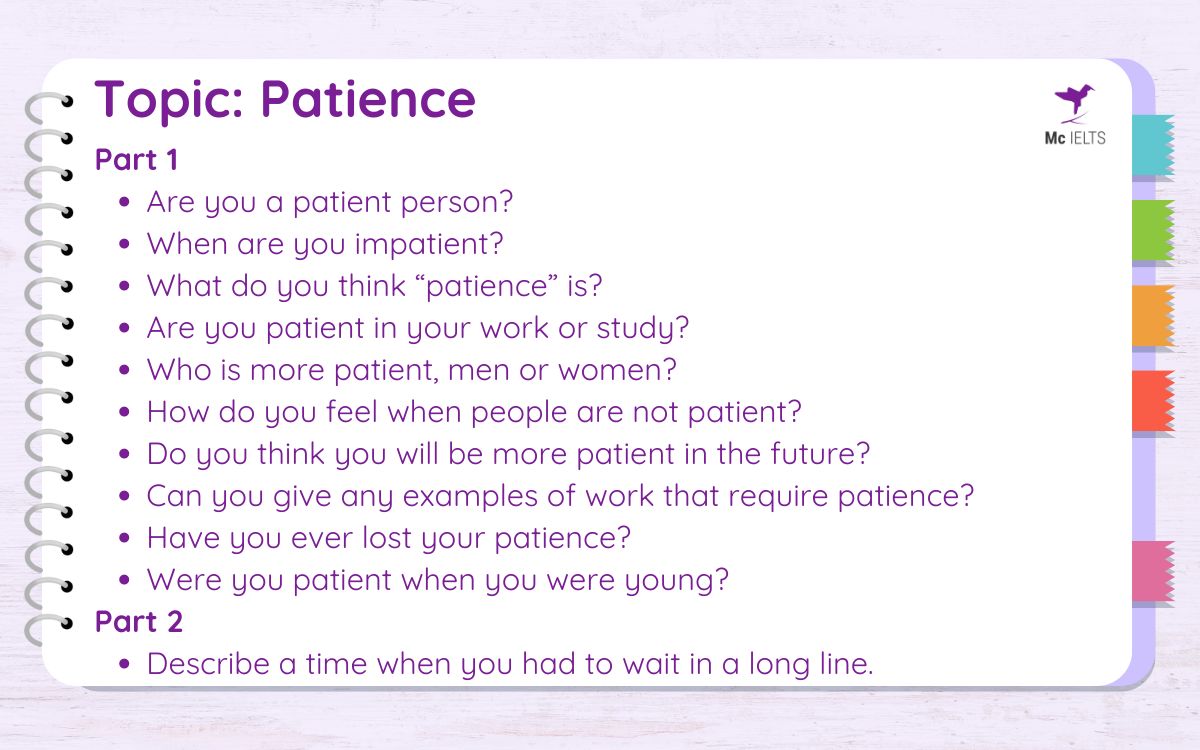 Question and answer topic Patience IELTS Speaking