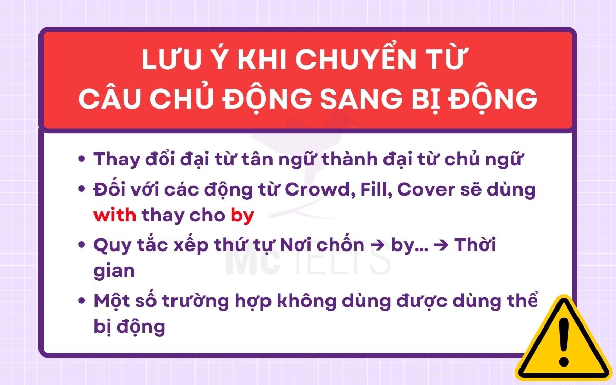 Những lưu ý khi làm bài tập chuyển từ Câu chủ động sang Câu bị động